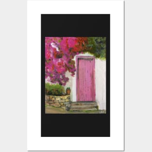 Meditteranean House with Pink Flowers Posters and Art